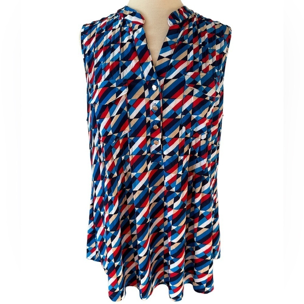 COCOMO 2X Blue Red White Plus Size sleeveless women's Blouse top tunic…